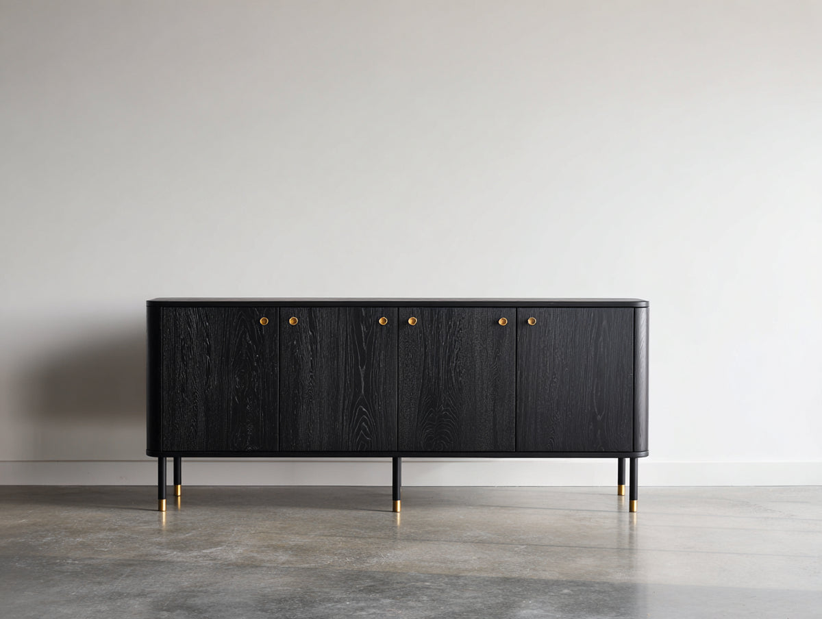 Mueble recibidor de madera 180 x 45 x 85 cm - negro y dorado - diseño moderno con 4 puertas