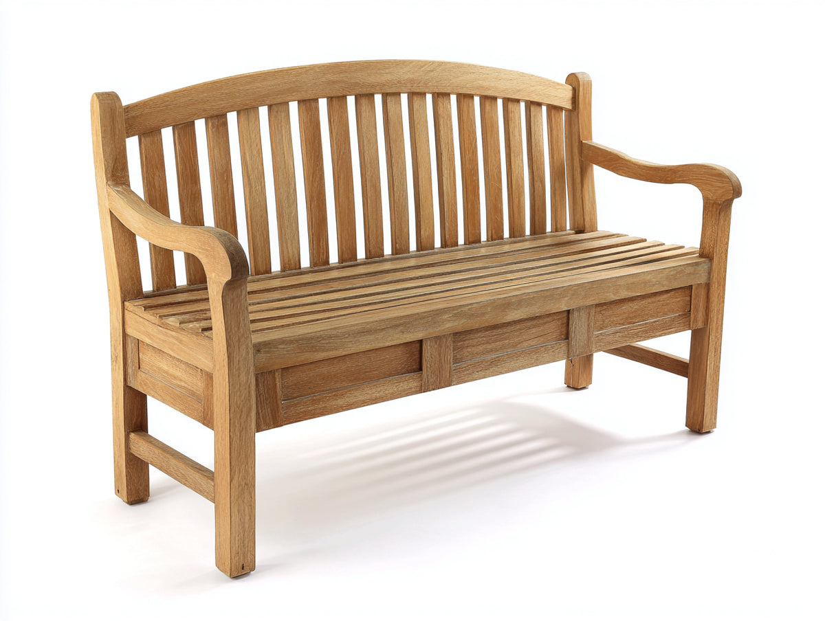 Banco de jardín de madera natural 150 x 65 x 90 cm - color madera natural - diseño clásico con respaldo y reposabrazos