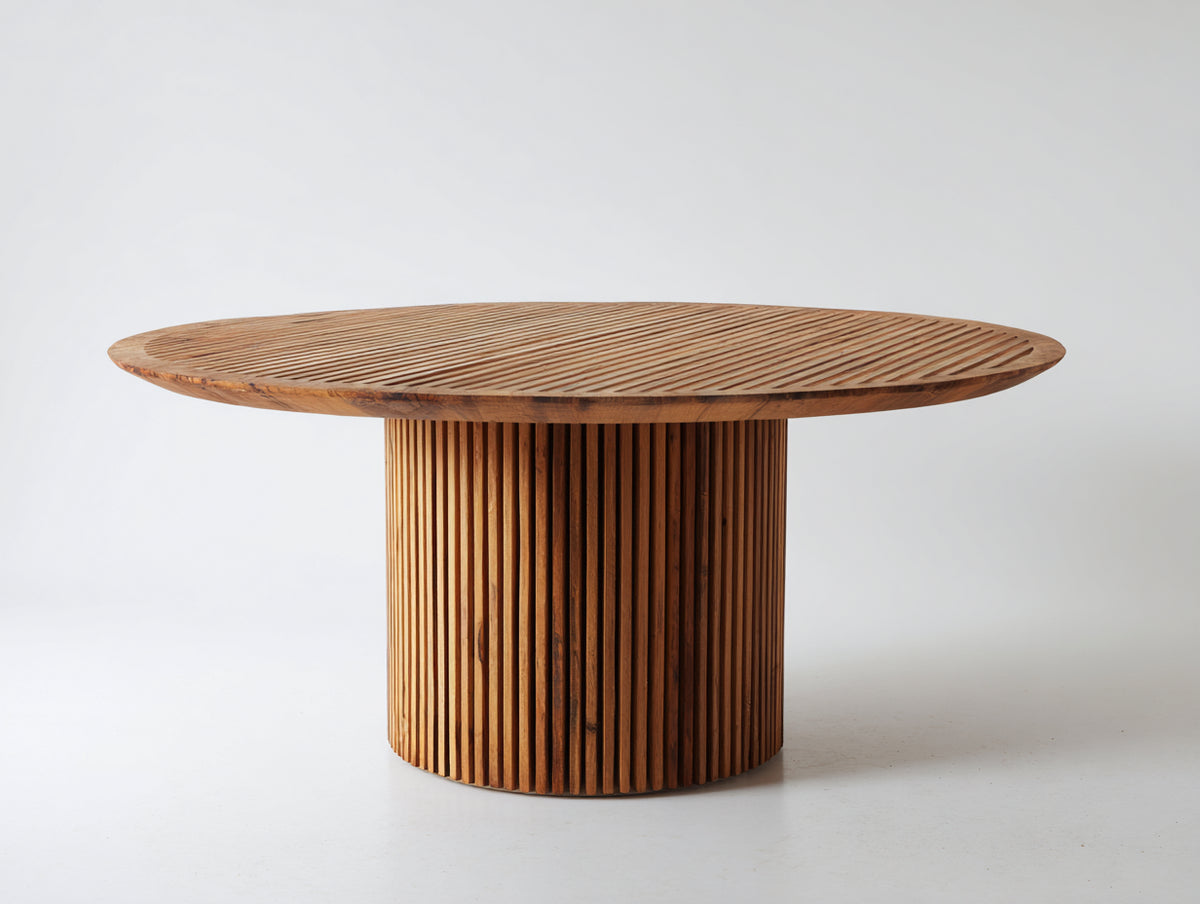 Mesa de jardín redonda de madera de teca 140x140x75 cm - color marrón natural - estilo moderno exterior