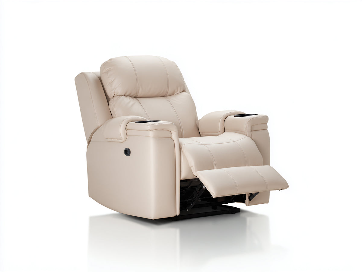 Sillones reclinables tapizados 96 x 98 x 108 cm - beige - diseño acolchado con reposapiés y 2 portavasos
