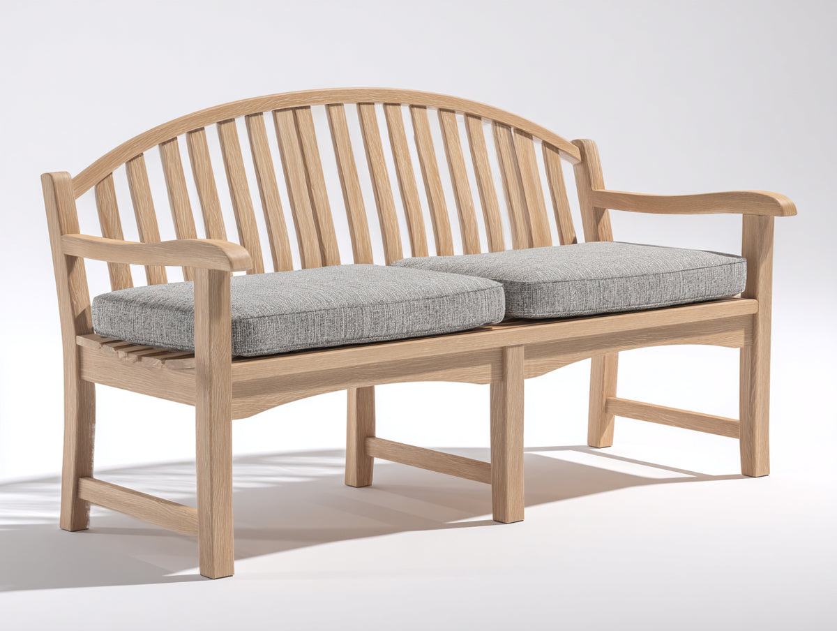 Banco de jardín 150x65x85 cm - madera acabado natural - diseño clásico con cojines grises