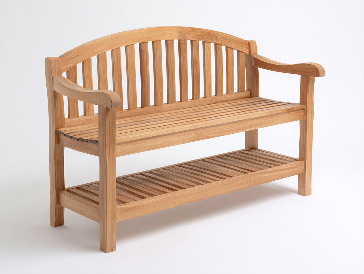 Banco de jardín 160x65x90 cm - madera acabado natural - diseño clásico con estante inferior