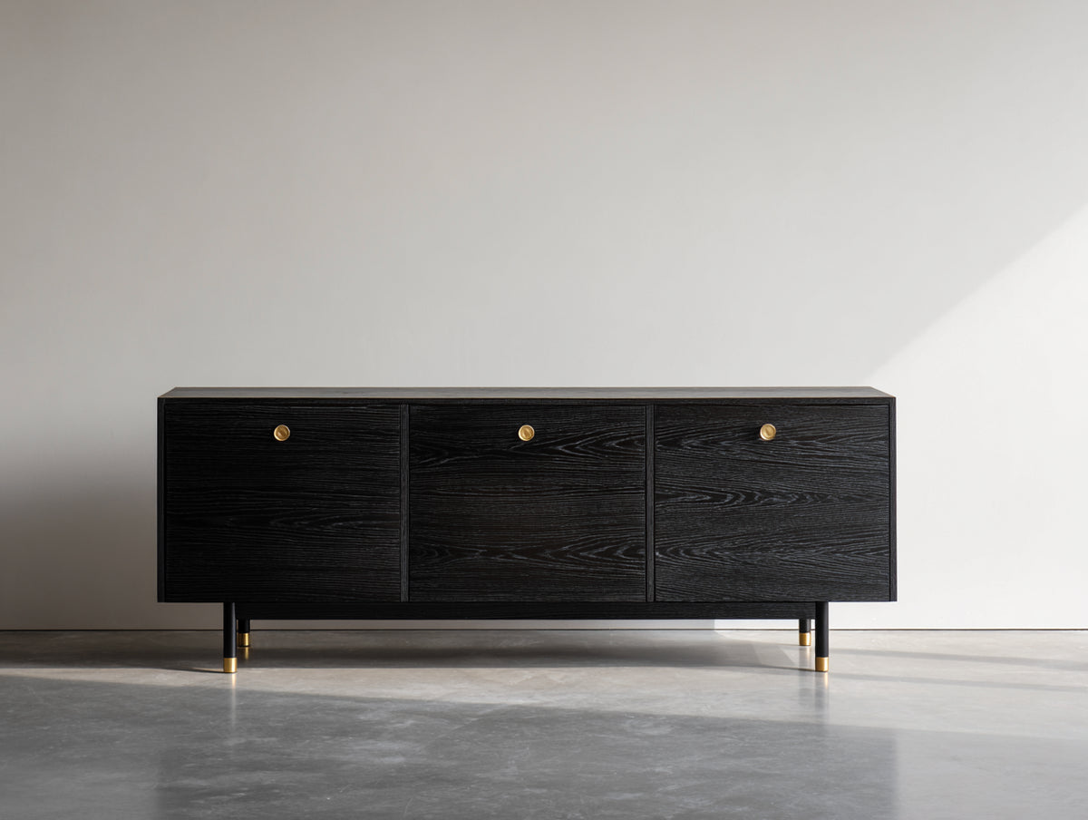 Mueble recibidor moderno de madera con tres cajones de almacenamiento y patas elevadas 160x40x55 cm - color negro - estilo minimalista