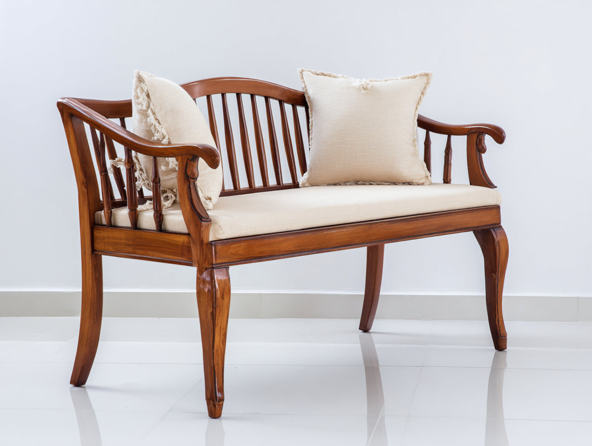 Bancos de jardín de madera 150 x 60 x 92 cm - marrón y blanco crema - diseño clásico con respaldo curvo