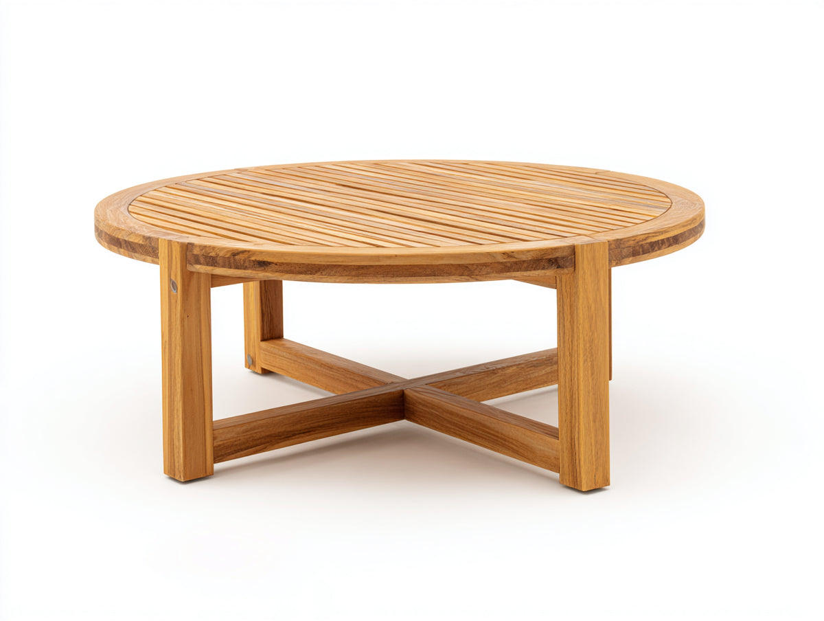 Mesa de jardín de madera redonda 120 x 120 x 75 cm - color madera natural - diseño moderno para exterior