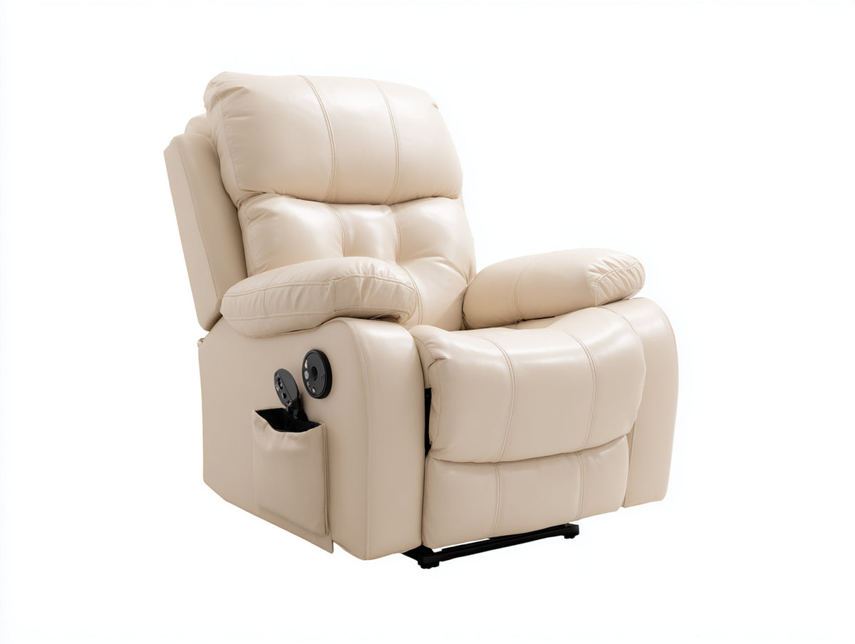 Sillón reclinable 88x96x104 cm - eléctrico de piel sintética con reposapiés elevable y respaldo ajustable - color crema - diseño ergonómico para descanso