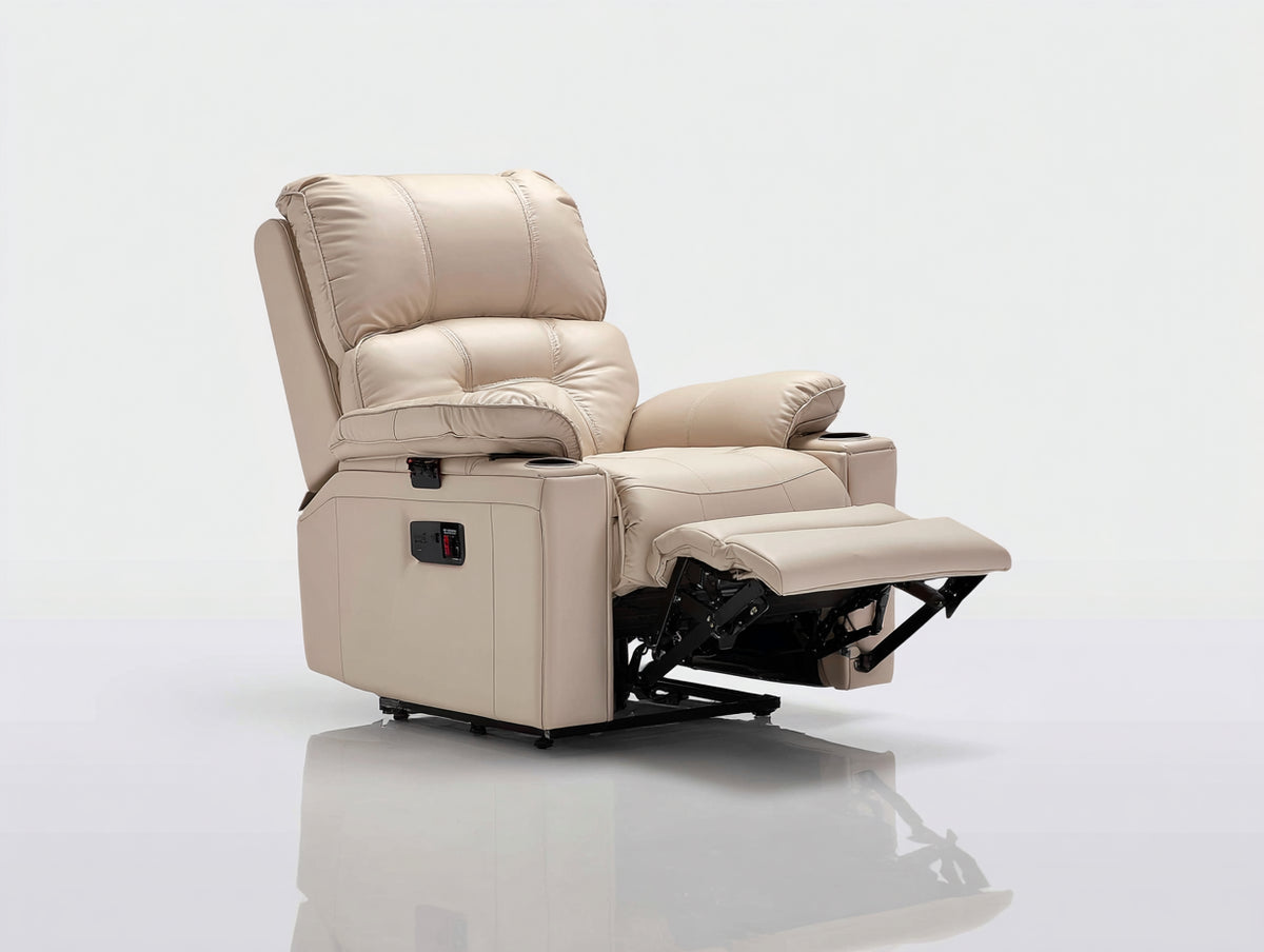 Sillón reclinable tapizado 85x95x105 cm - beige - con reposapiés ajustable para salón