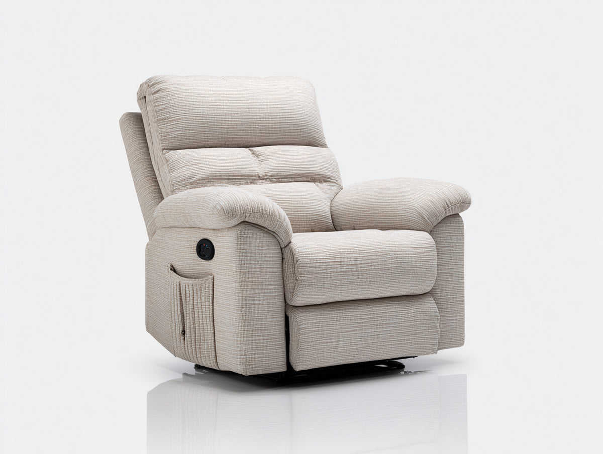Sillón reclinable 90x95x105 cm - eléctrico tapizado en tela con reposapiés ajustable y respaldo reclinable - color beige - diseño cómodo moderno