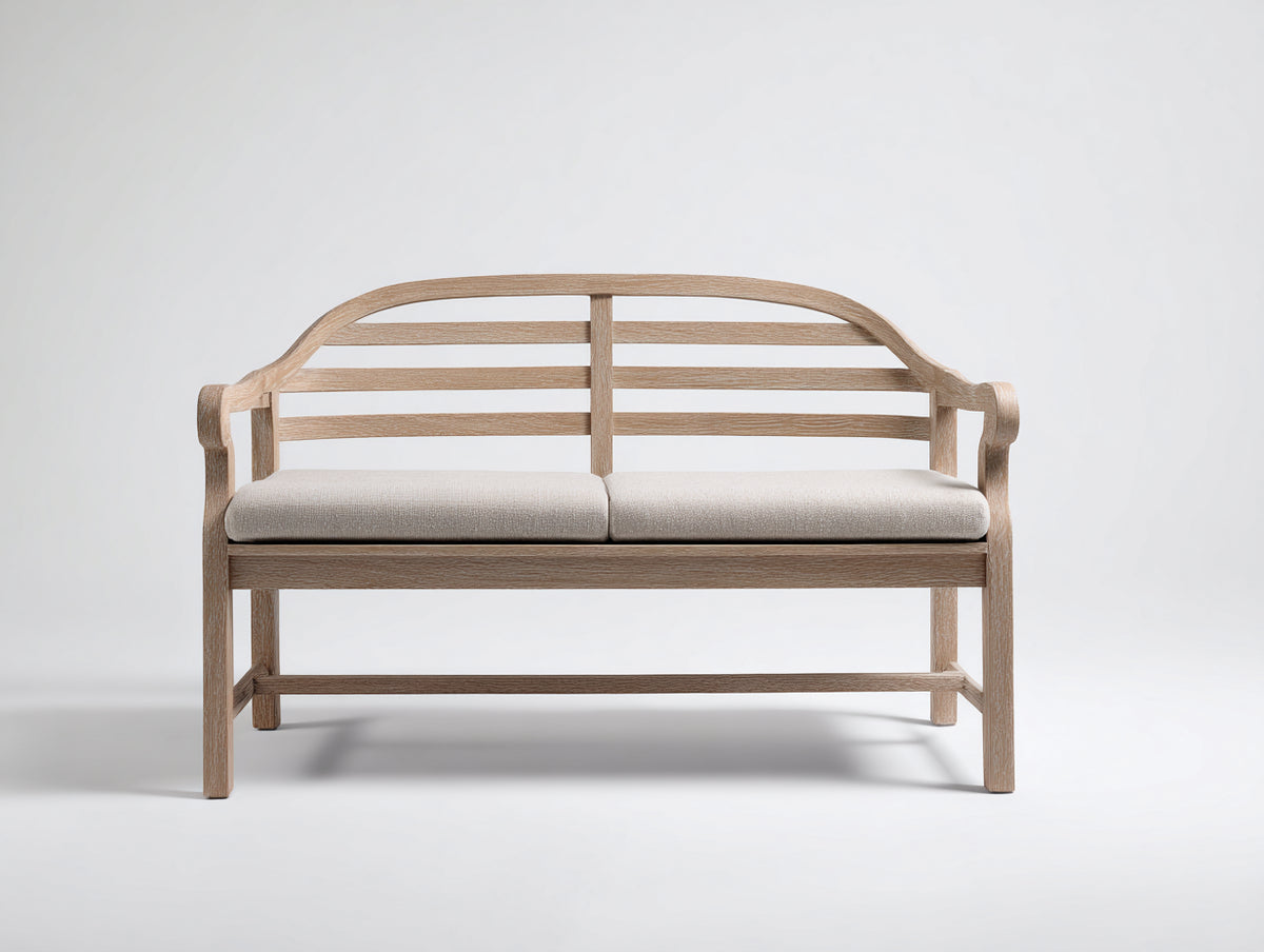 Banco de jardín de madera 130 x 60 x 85 cm - color madera natural - diseño moderno con respaldo y asiento acolchado