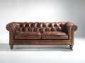 Sofá lineal 240x95x82 cm - de piel auténtica de 3 plazas con respaldo capitoné y reposabrazos enrollados - color marrón - estilo clásico elegante