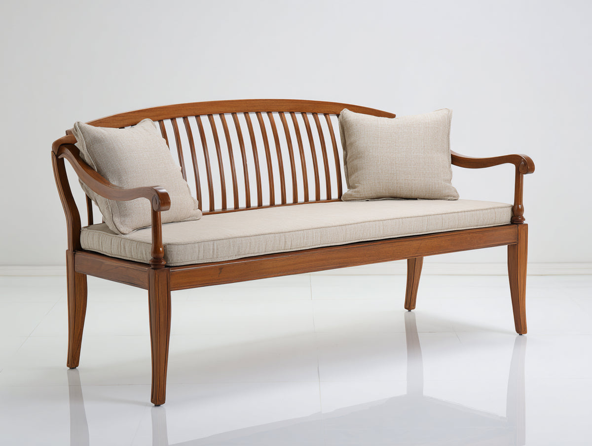 Banco de jardín de madera con cojines 180x70x90 cm - color marrón natural - estilo clásico exterior