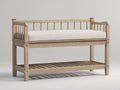Bancos de jardín de madera 150 x 55 x 90 cm - madera natural y blanco - diseño con respaldo y estante inferior