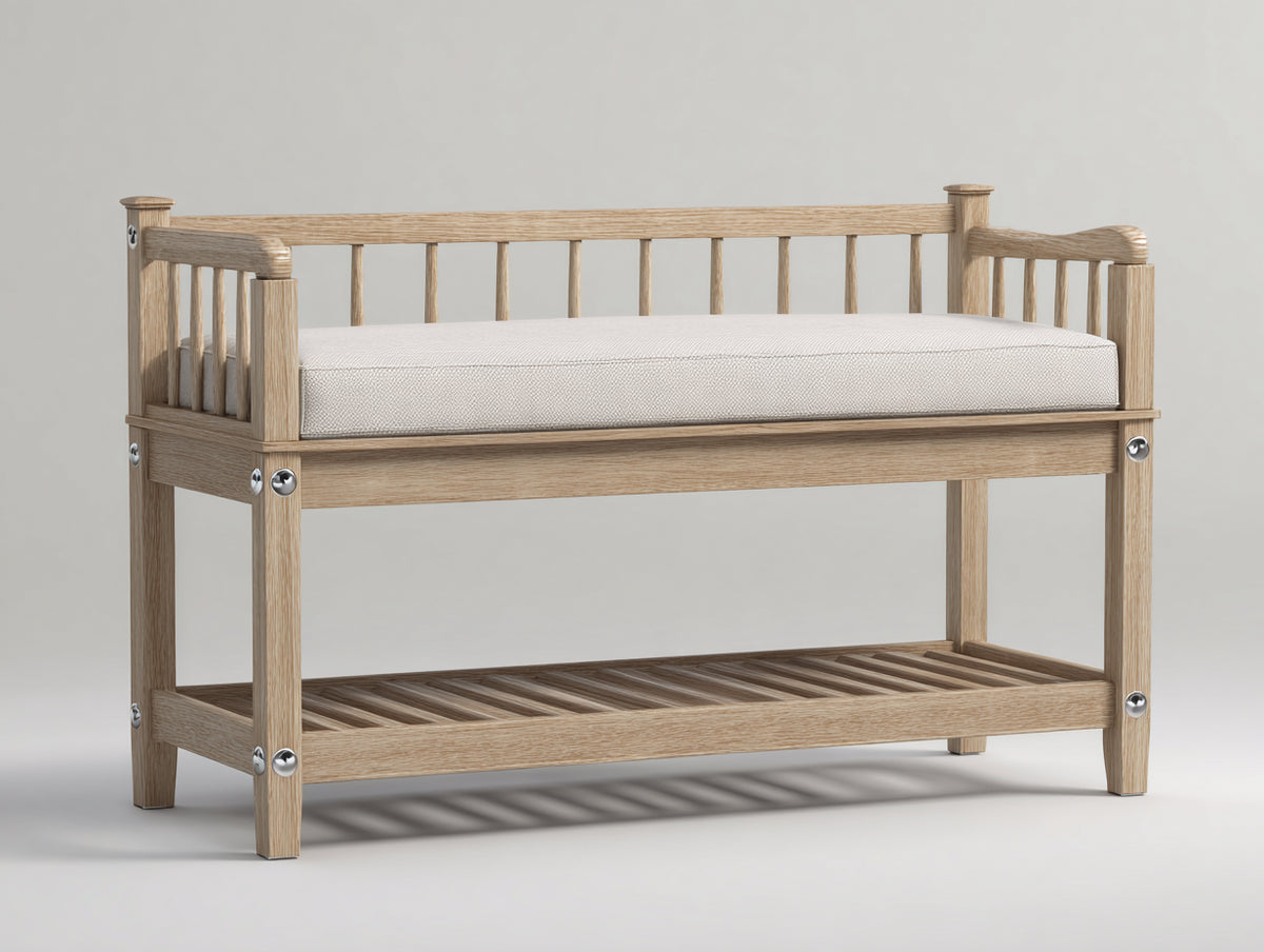 Bancos de jardín de madera 150 x 55 x 90 cm - madera natural y blanco - diseño con respaldo y estante inferior