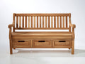 Bancos de jardín de madera 150 x 60 x 90 cm - madera natural - diseño clásico con 3 cajones inferiores