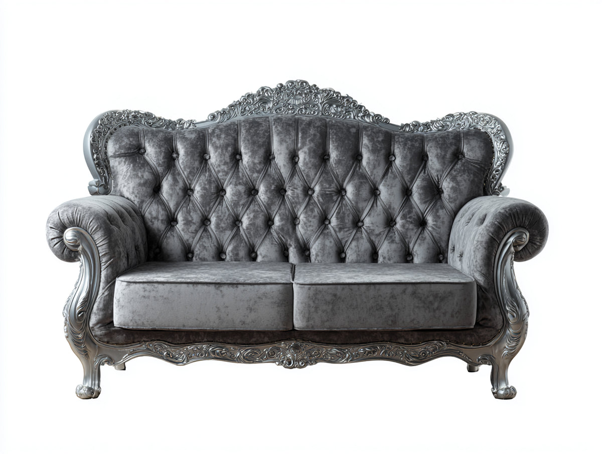 Sofá lineal tapizado de terciopelo 230x95x100 cm - color gris - estilo clásico con respaldo capitoné