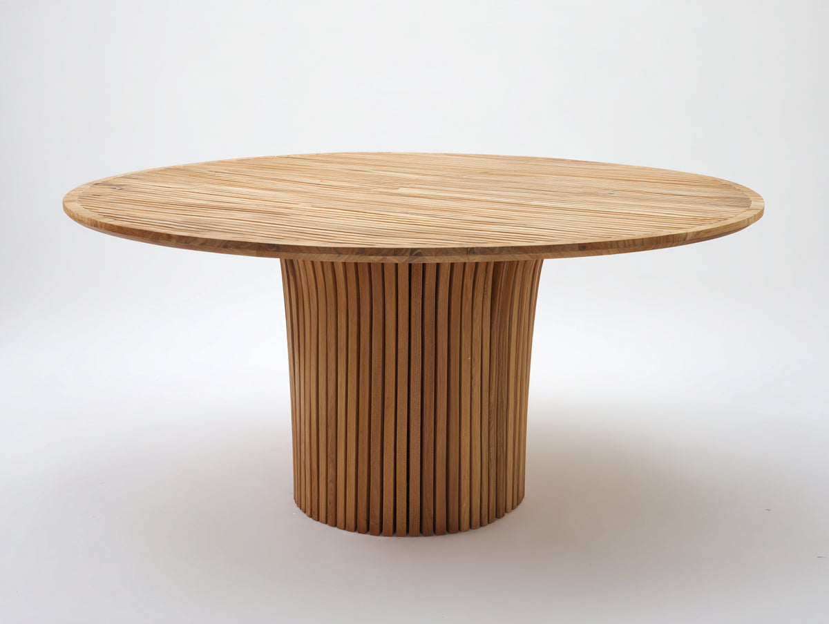 Mesas de jardín de madera 130 x 130 x 76 cm - madera natural - diseño redondo con base central acanalada