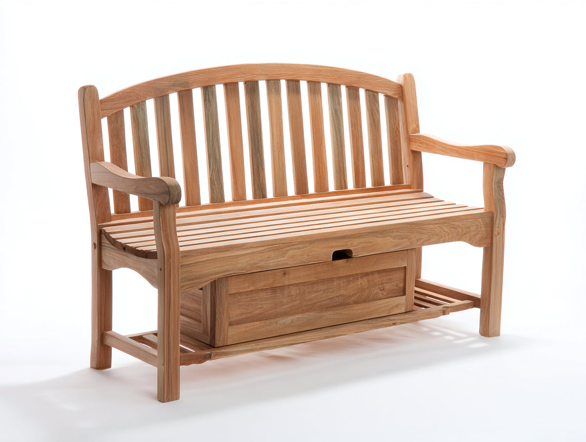 Banco de jardín de madera con cajón de almacenamiento 150x60x90 cm - color natural - estilo rústico exterior