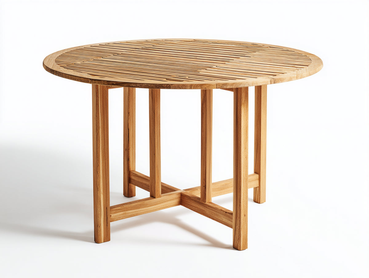 Mesas de jardín de madera 120 x 120 x 76 cm - madera natural - diseño redondo con tablero de listones