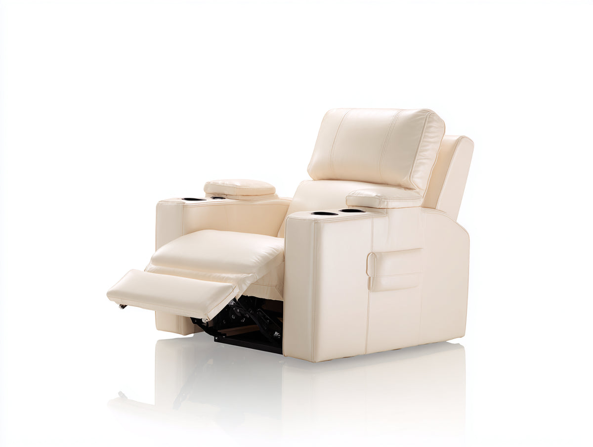 Sillón reclinable de piel sintética 90x95x105 cm - color blanco crema - estilo moderno con reposapiés ajustable
