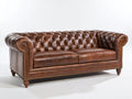 Sofá lineal 240x95x75 cm - marrón - tapizado clásico de cuero para salón
