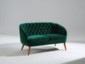 Sofá lineal 160x85x82 cm - de 2 plazas tapizado en terciopelo con respaldo capitoné y patas de madera - color verde esmeralda - diseño moderno elegante