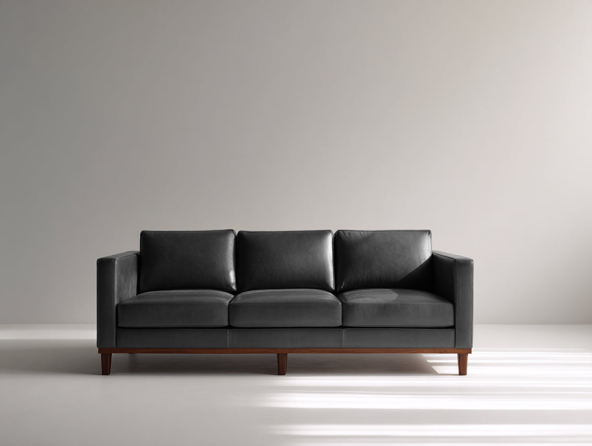 Sofá lineal de piel sintética negra 230 x 90 x 85 cm - color negro - diseño moderno con tres plazas